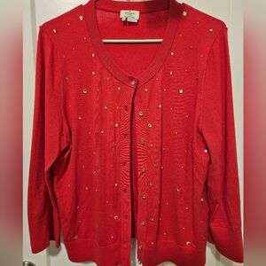 Pink Cashmere Kate Spade Cardigan w/ Rhinestones, Size XL